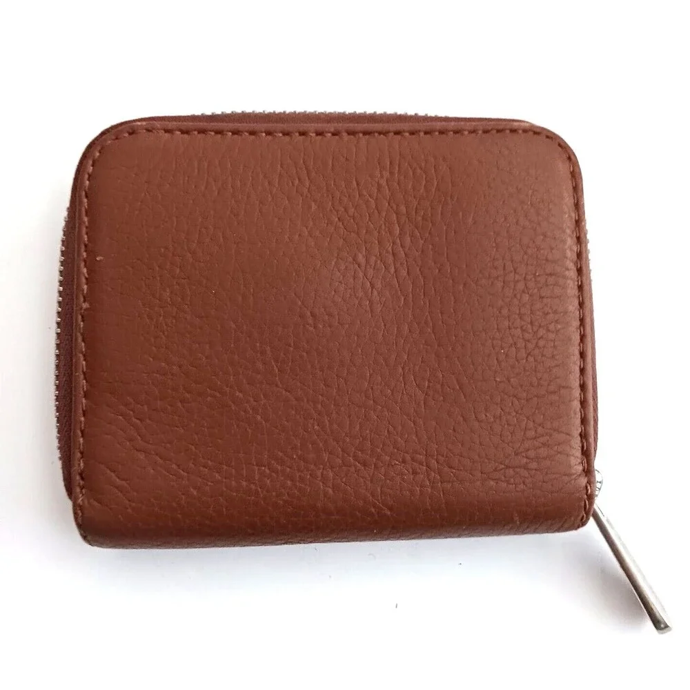 Michael Kors Brown Pebbled Leather 4X5 Zip Around Wallet Silver Leather Lining